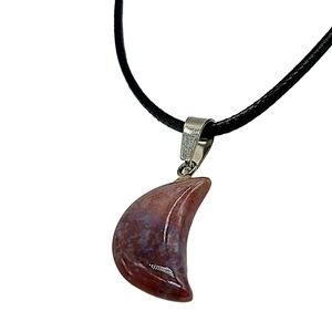 Protective Ocean Jasper Crystal Stone Carved Moon Pendant Necklace